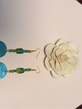 Gold-Accent Green and Blue Beaded Drop Earrings